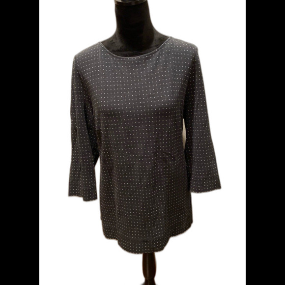 Chico’s Top Size “3” or XL Navy w/Dots Stretchy Casual Comfortable Blouse - Picture 2 of 11